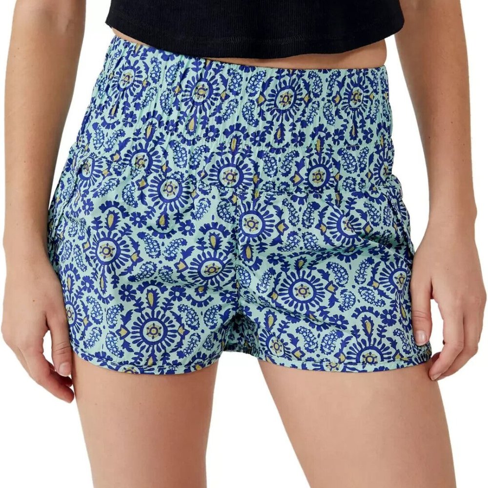 NWT Free People Movement The Way Home Printed Shorts Turquoise Mint Combo Sz S